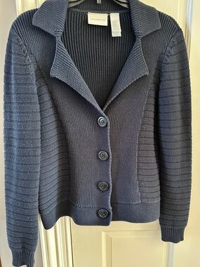 Liz Claiborne Navy Ribbed Button-Front Cardigan